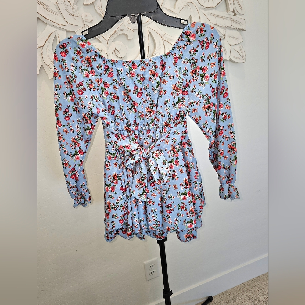 NWT allison + kelly Long Sleeve Dress w/built-in Shorts Floral Blue Casual - Sz6 - Picture 3 of 6